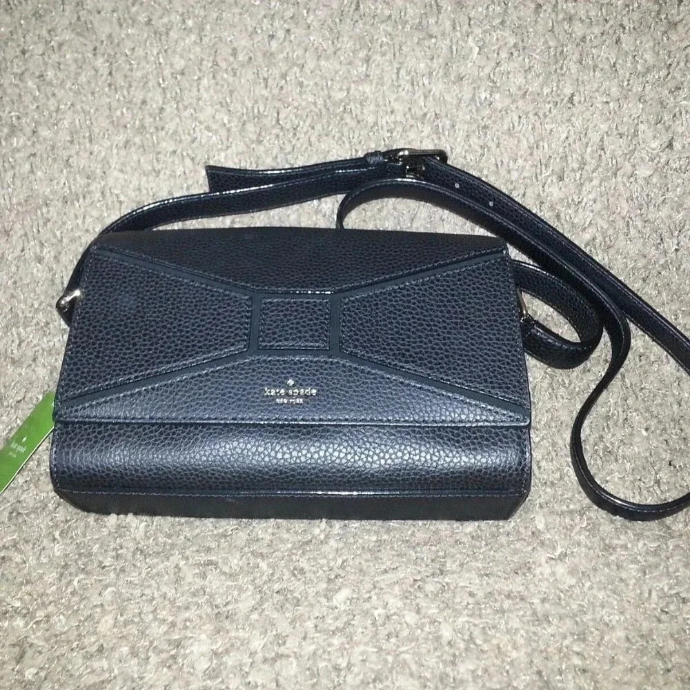 KATE SPADE-Bridge Place-Betsi-Black Leather Shoulder/Crossbody Bag w/Bow-NWT